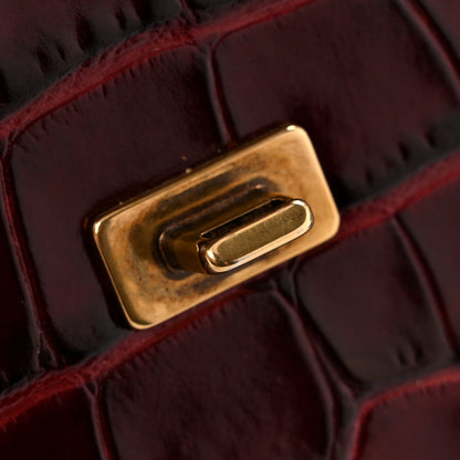 Balenciaga Shiny Calfskin Crocodile Embossed Small B Crossbody Bag Dark Red 10 of 11