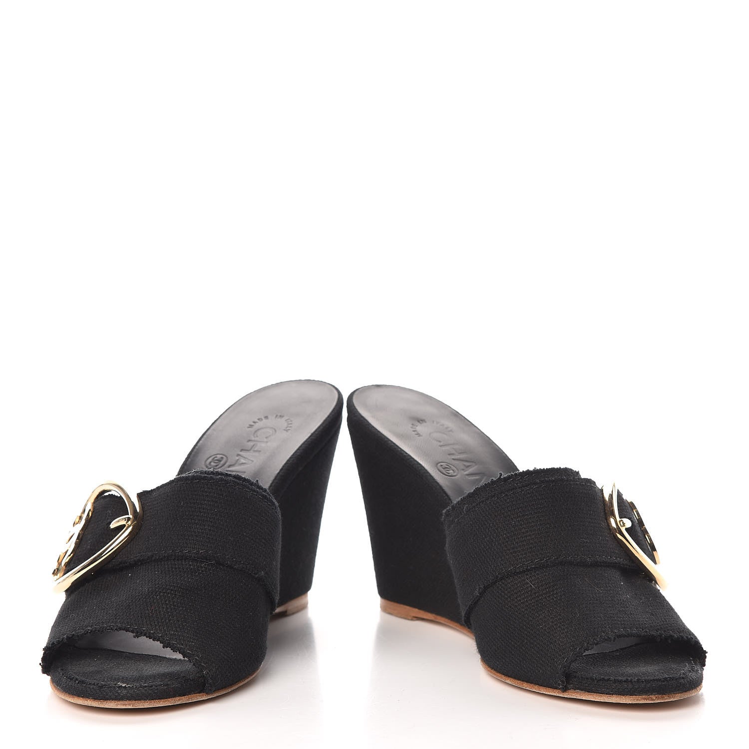 Chanel Canvas Heart CC Wedge Sandals 37 Black 5 of 15
