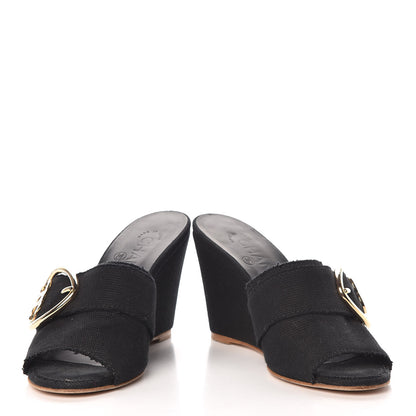 Chanel Canvas Heart CC Wedge Sandals 37 Black 5 of 15