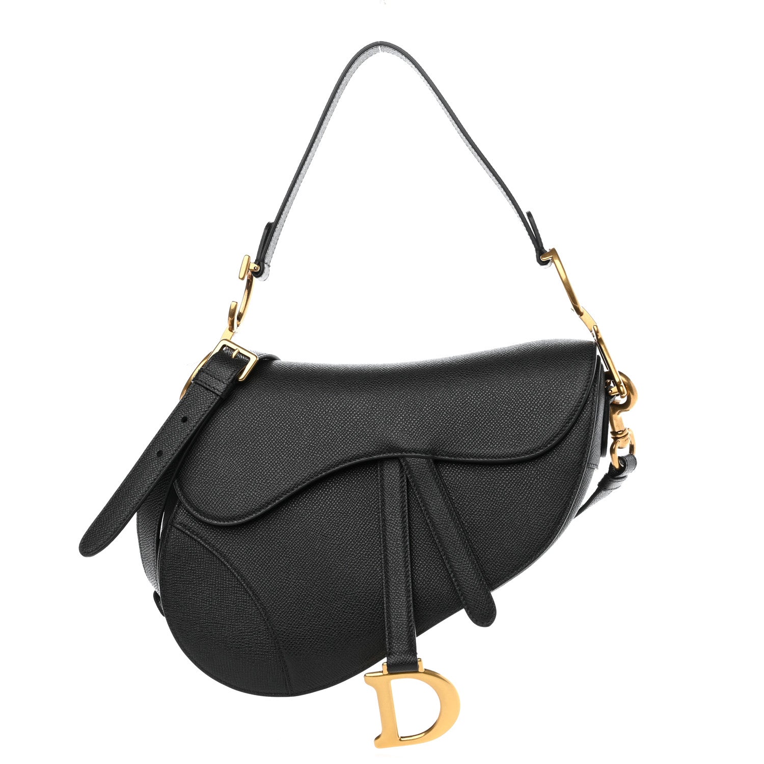 Christian Dior Grained Calfskin Saddle Bag With Strap Black 1 of 8