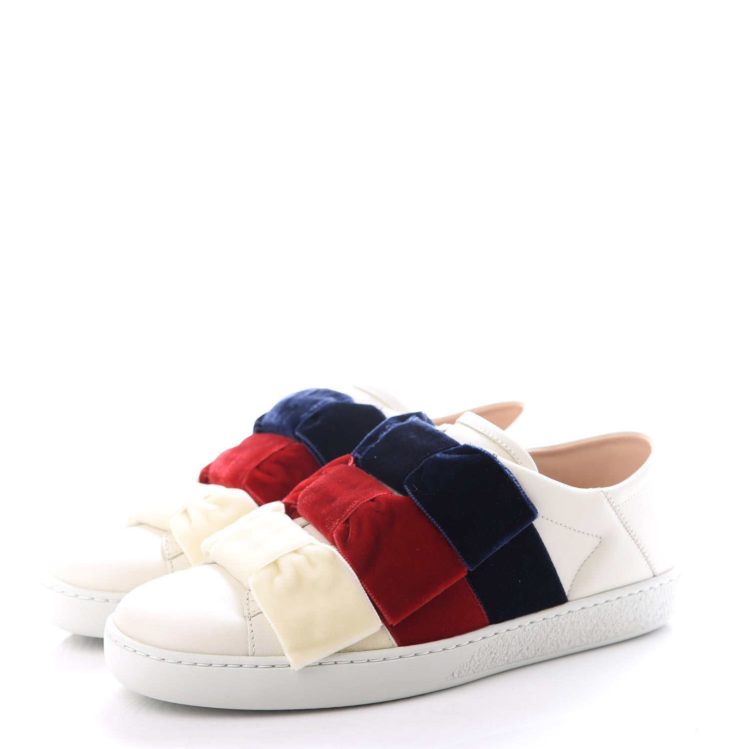 Gucci Calfskin Velvet Womens Bow Ace Sneakers 35 White 3 of 11