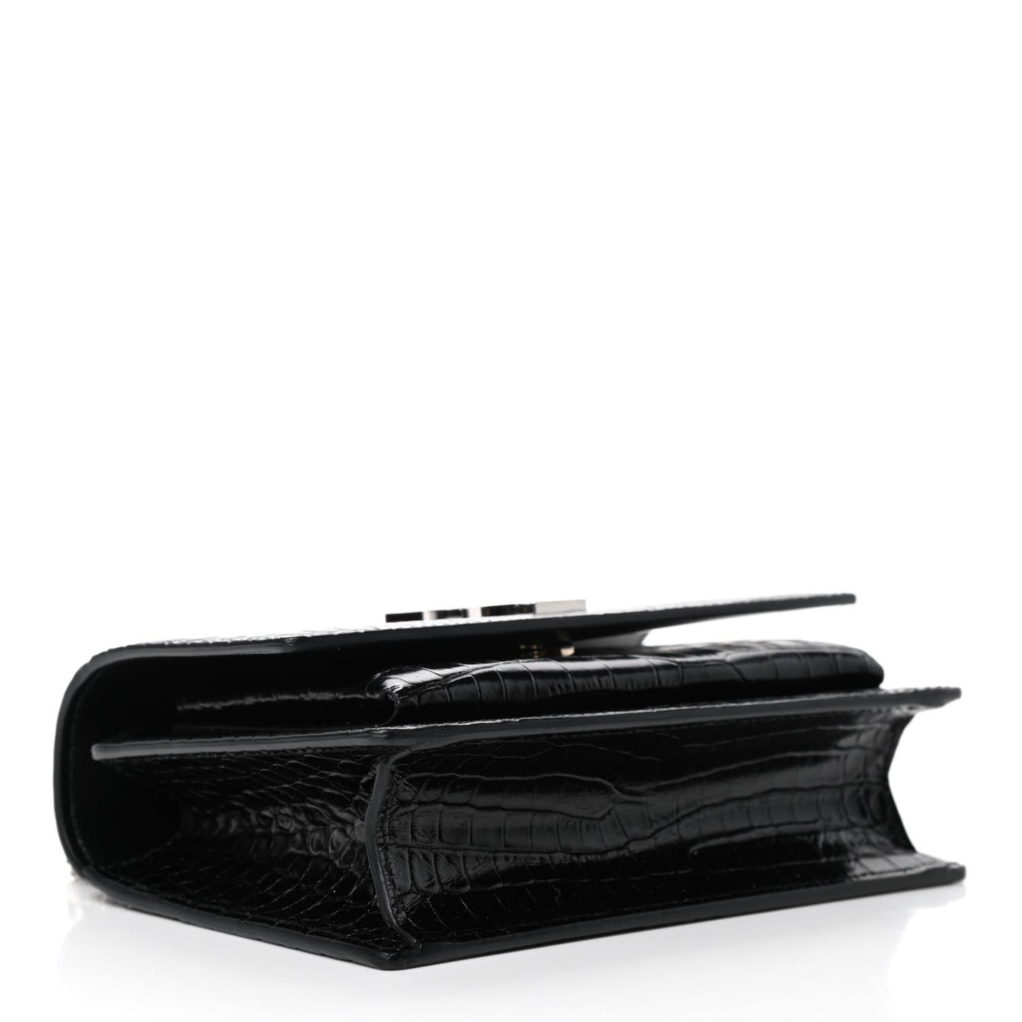 Calfskin Crocodile Embossed Monogram Sunset Chain Wallet Black