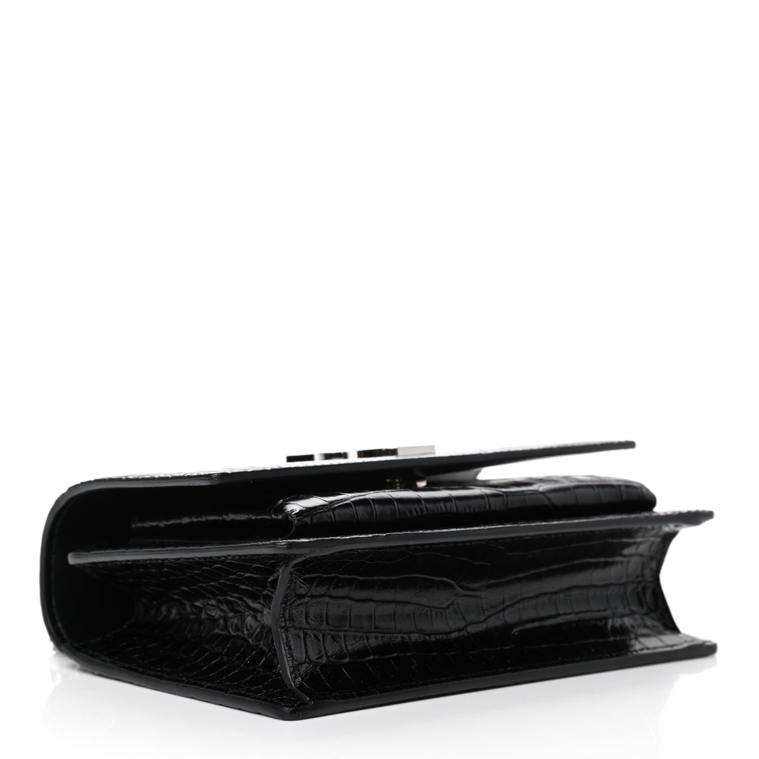 Saint Laurent Calfskin Crocodile Embossed Monogram Sunset Chain Wallet Black 3 of 4