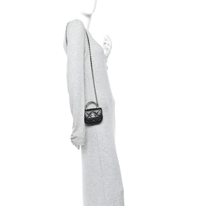 Chanel Lambskin Quilted Pearl Top Handle Clutch With Chain Black 2 of 11