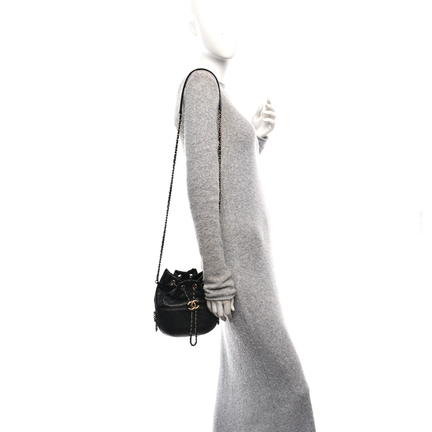 Chanel Aged Calfskin Quilted Small Gabrielle Bucket Black 2 of 10