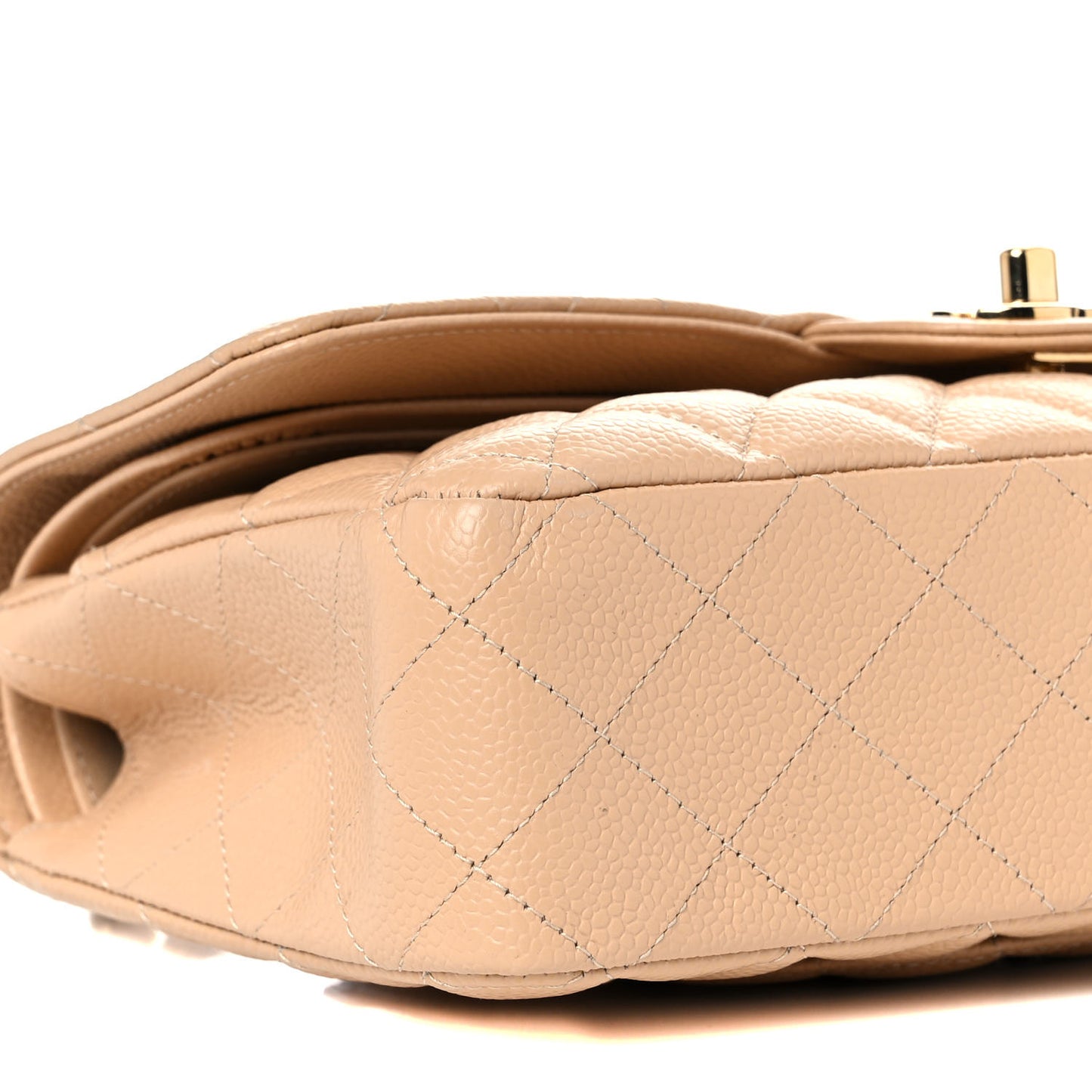 Caviar Quilted Medium Double Flap Beige