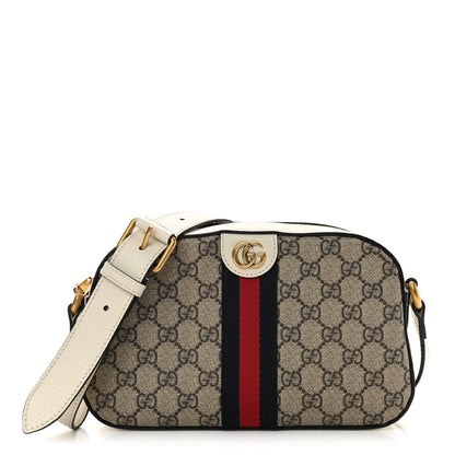 Gucci GG Supreme Monogram Textured Calfskin Web Small Ophidia Camera Bag Beige Ebony Mystic White 1 of 11
