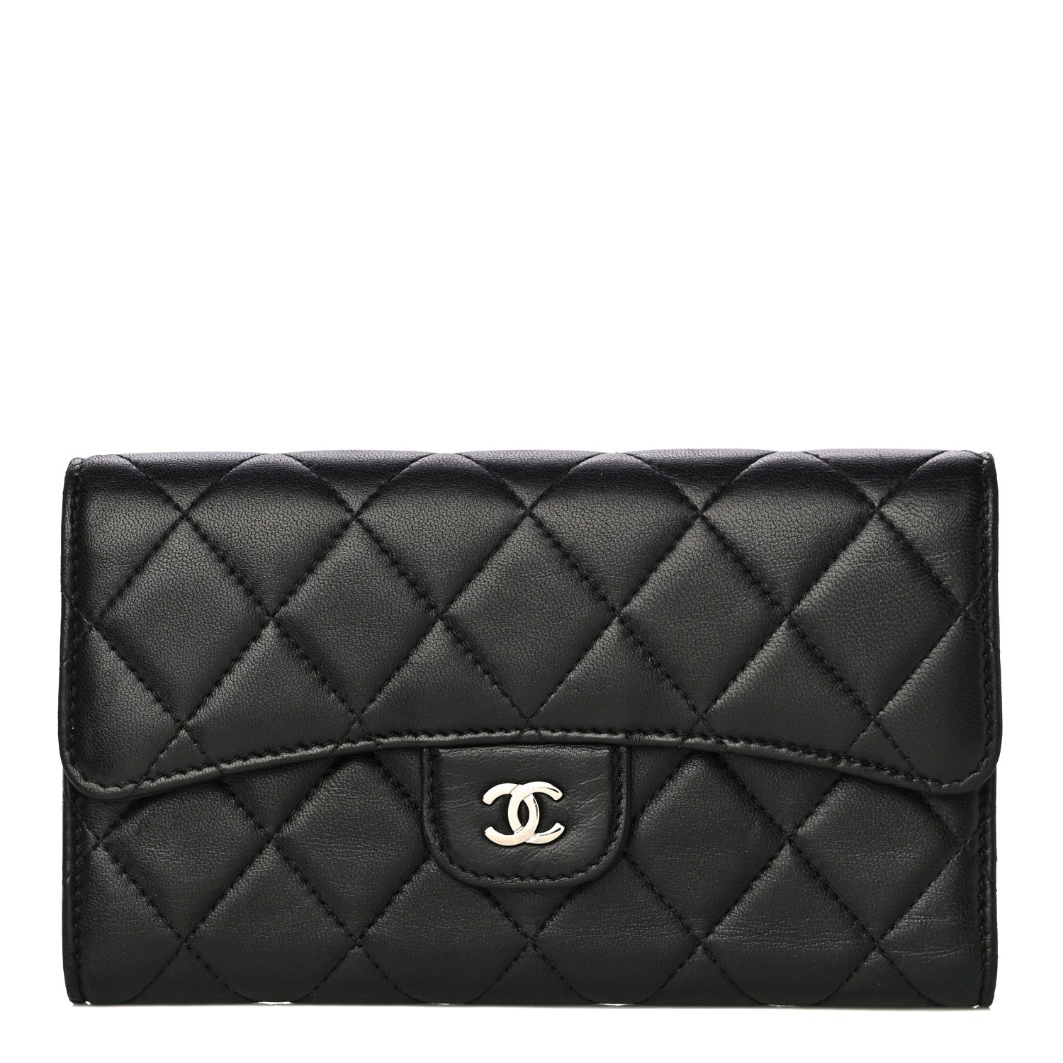 Chanel Lambskin Quilted Large Gusset Flap Wallet Black 1 of 18