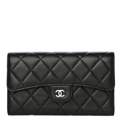 Chanel Lambskin Quilted Large Gusset Flap Wallet Black 1 of 18