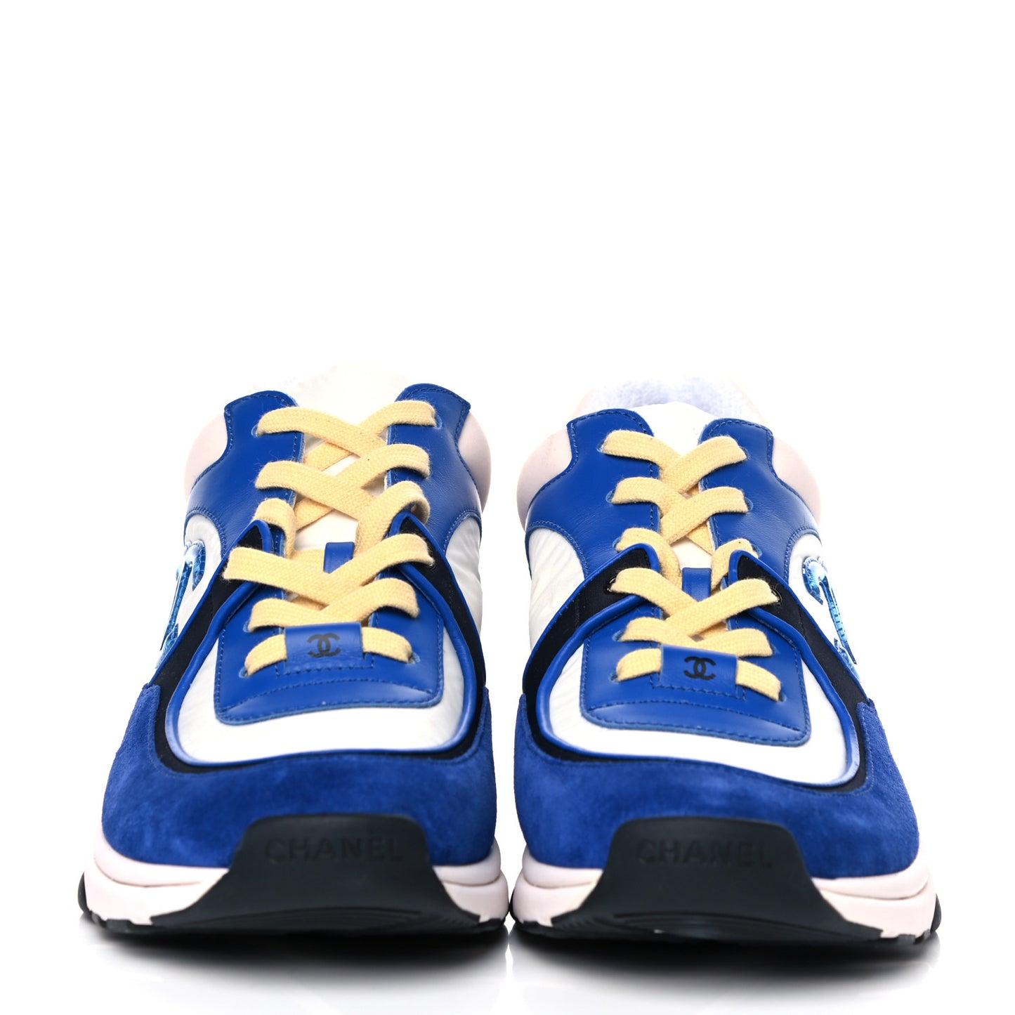 Nylon Lambskin Suede CC Womens Sneakers 41 Blue White Black