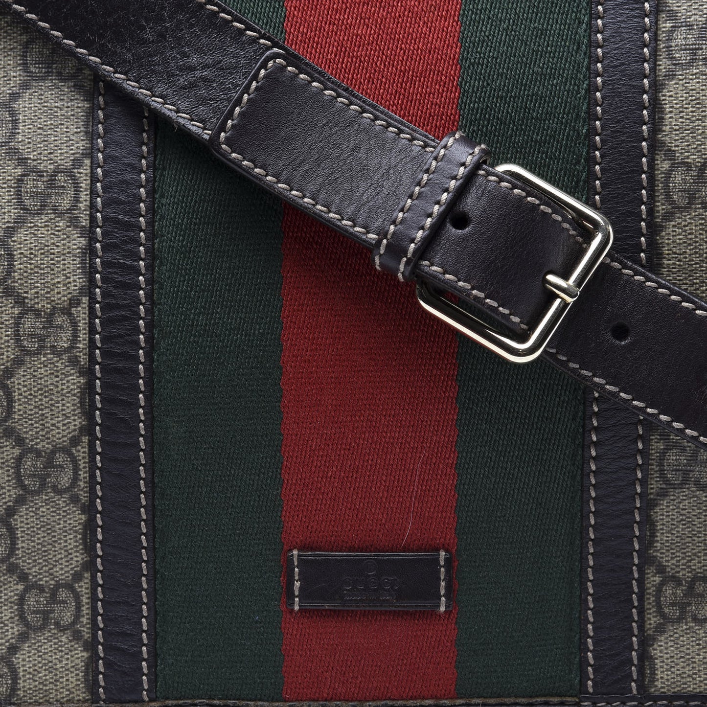 GG Plus Monogram Web Medium Flap Messenger Beige Dark Brown