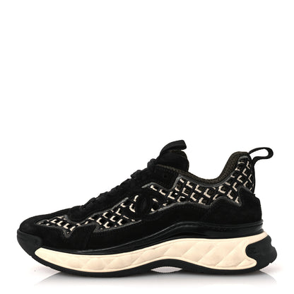 Chanel Suede Calfskin Embroidered CC Sneakers 36.5 Black 1 of 12