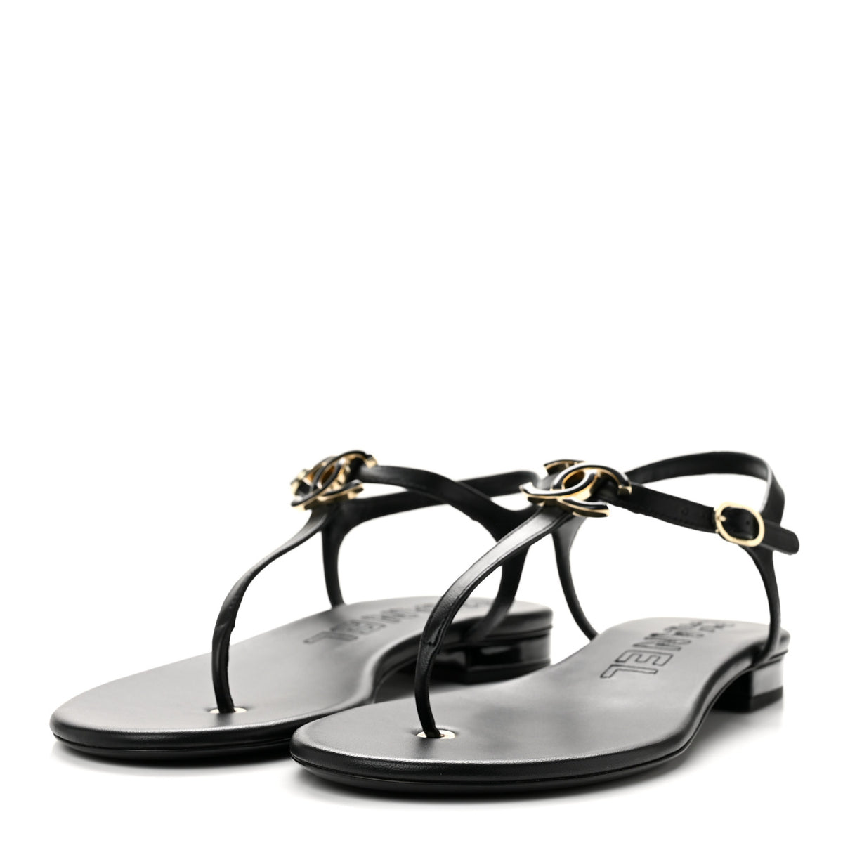 Lambskin Enamel CC Thong Sandals 41 Black