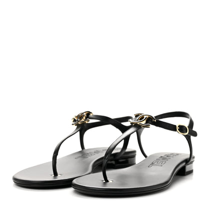 Chanel Lambskin Enamel CC Thong Sandals 41 Black 4 of 10