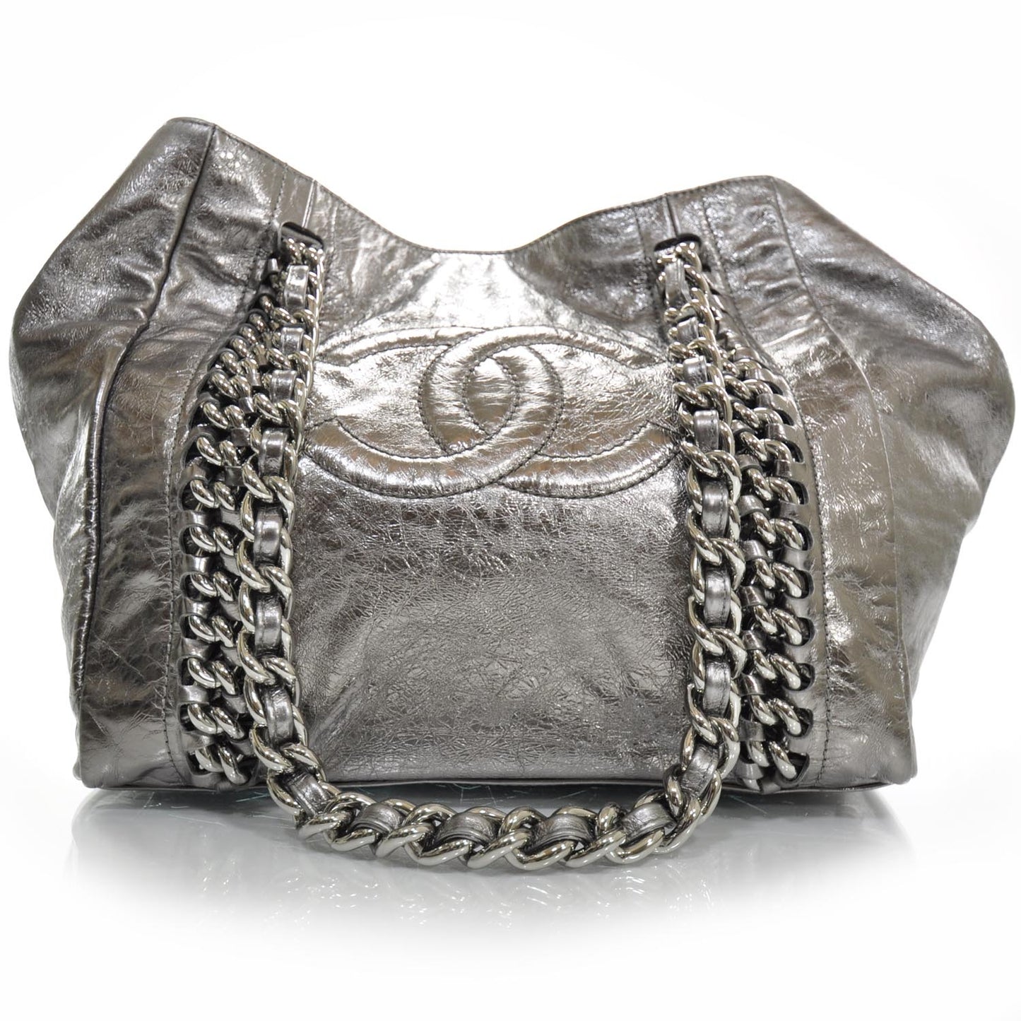 Leather XL Modern Chain Tote Metallic