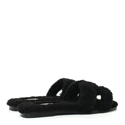 Hermes Woolskin Oran Sandals 36 Black 3 of 4