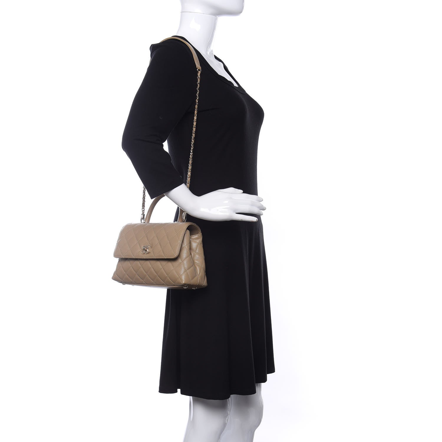 Chanel Caviar Lizard Embossed Quilted Mini Coco Handle Flap Dark Beige 2 of 11
