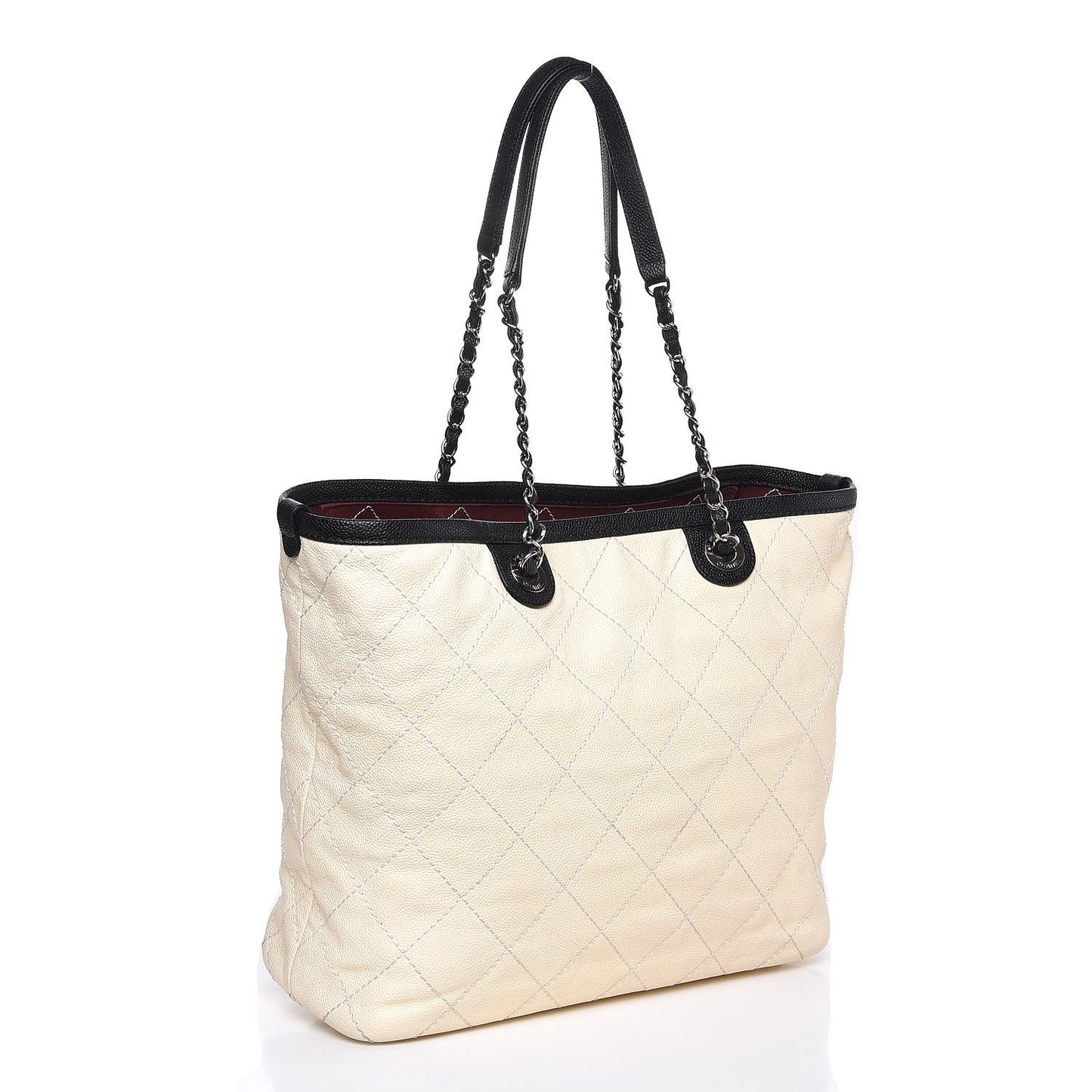 Grained Calfskin Quilted Large Daily Shopping Tote Dark White