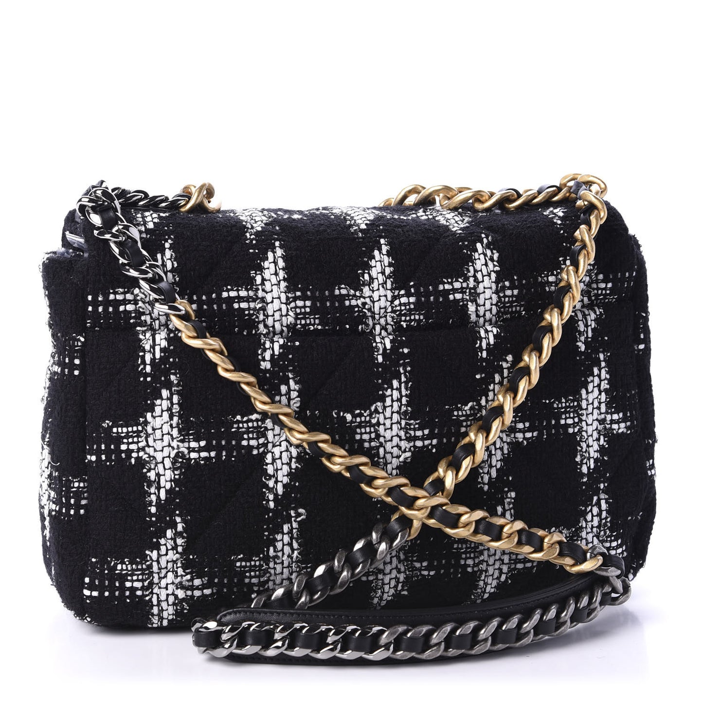 Tweed Quilted Large 19 Flap Black White