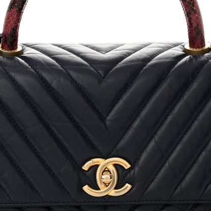 Chanel Aged Calfskin Elaphe Chevron Quilted Small Coco Handle Flap Navy 8 of 16
