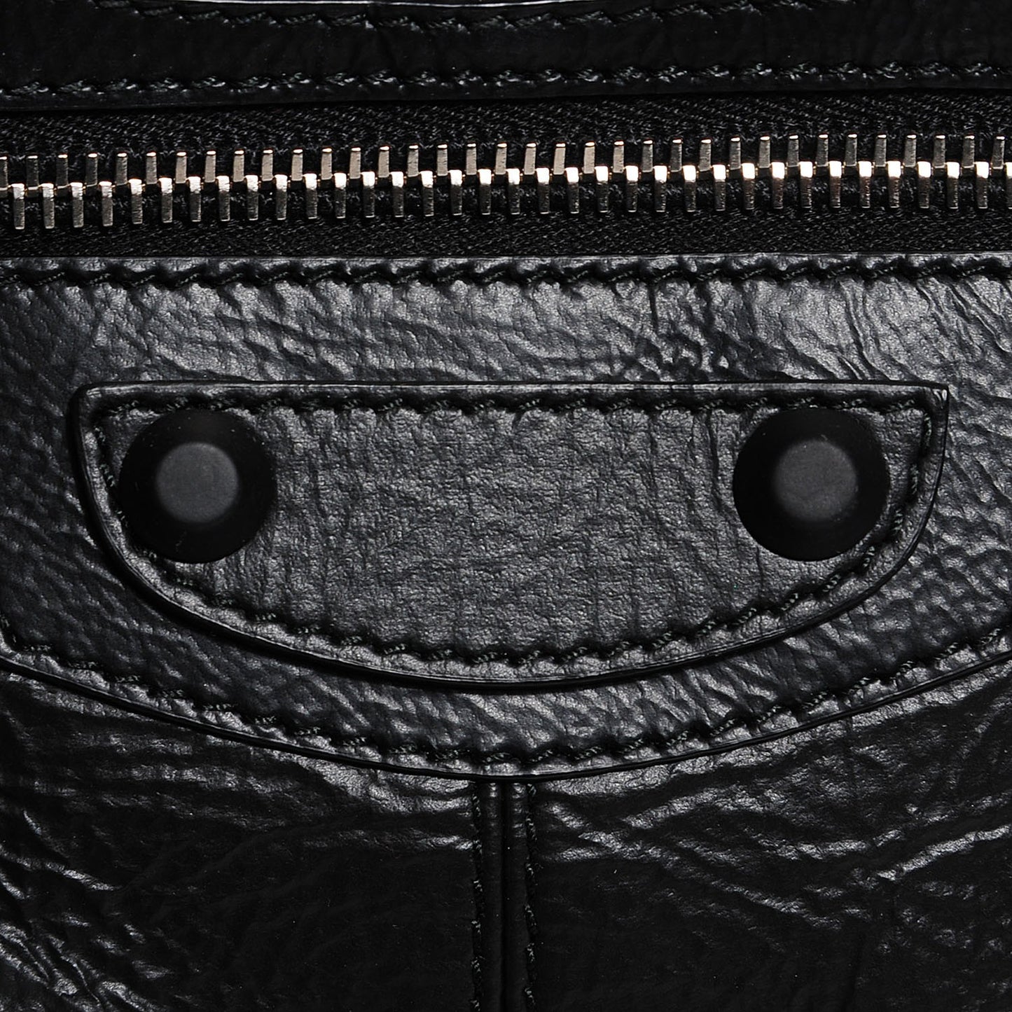 Matte Goatskin Rubber Covered Classic Hardware Mini Pompon Black