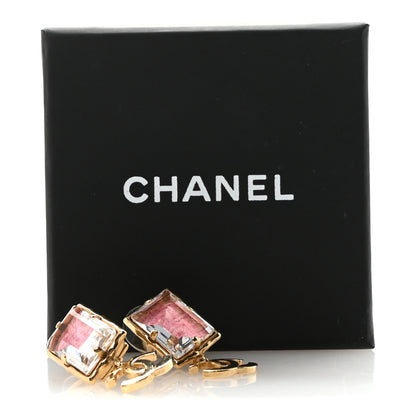 Chanel Crystal Tweed CC Drop Earrings Pink Gold 5 of 5