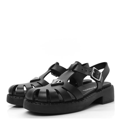 Prada Foam Rubber Metal Triangle Logo 50mm Cage Sandals 39 Black 3 of 9