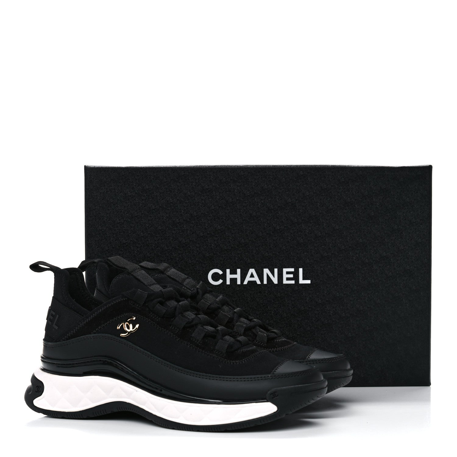 Chanel Velvet Calfskin Mixed Fibers CC Sneakers 36.5 Black 9 of 9