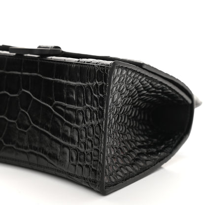 Balenciaga Shiny Calfskin Monochrome Crocodile Embossed Small Hourglass Top Handle Bag Black 8 of 8