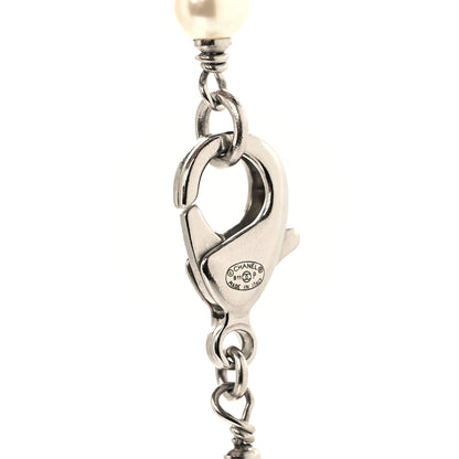 Chanel Pearl Crystal Bead CC Long Necklace Black Silver 4 of 5