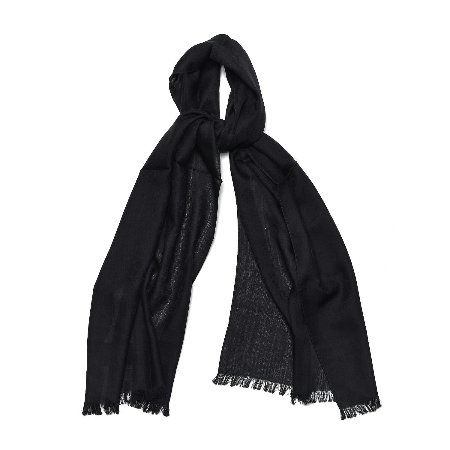 Gucci Wool Silk GG Monogram GGNat Scarf Black 1 of 7