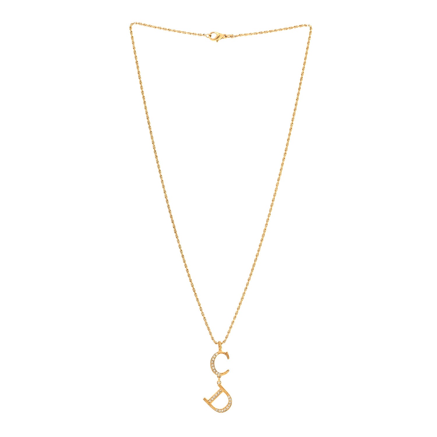 Christian Dior Metal Crystal CD Necklace Gold 3 of 5