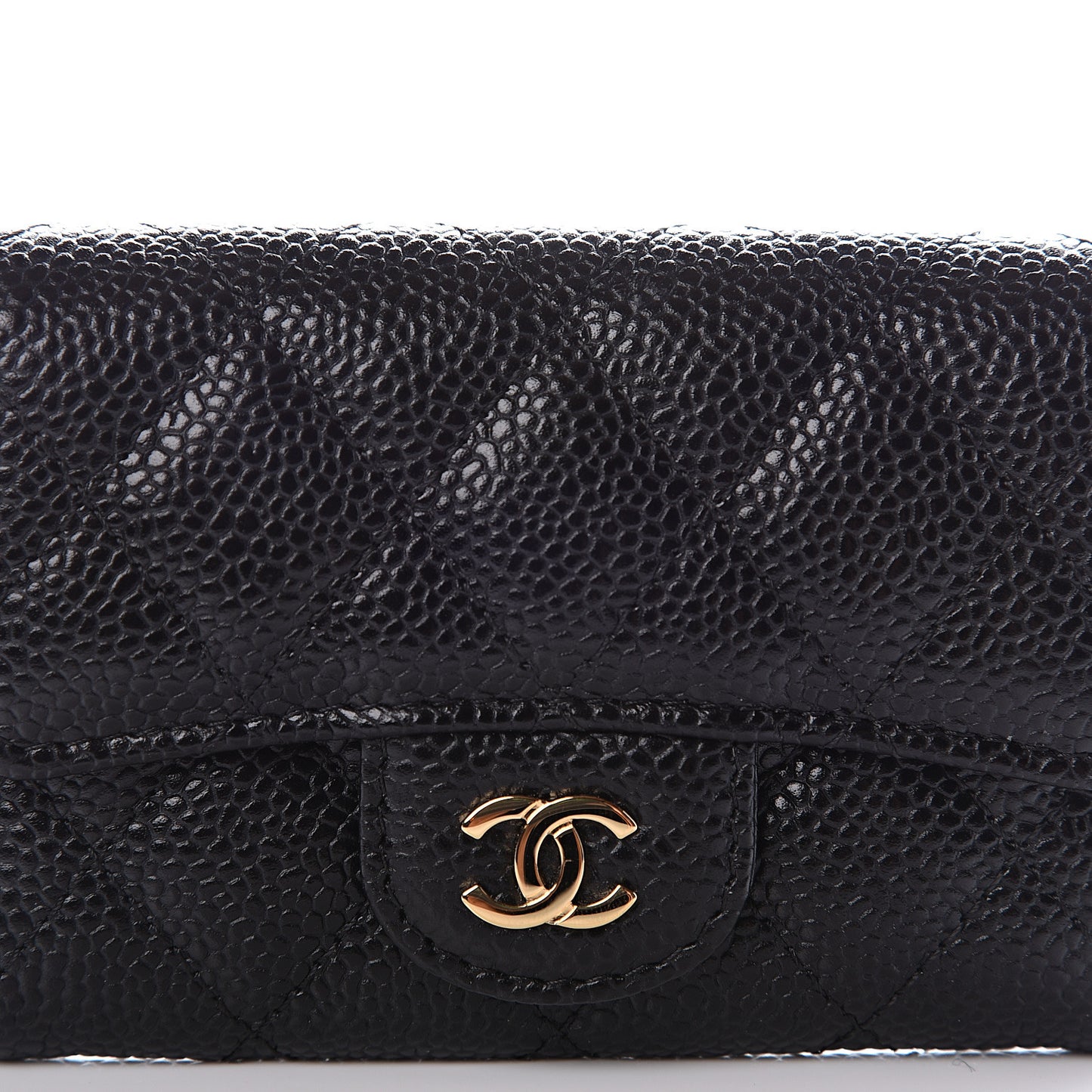 Caviar Quilted Flap Card Holder Wallet Black