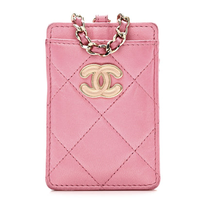 Chanel Lambskin Quilted Enamel Chanel Card Holder On Chain Pink 1 of 8