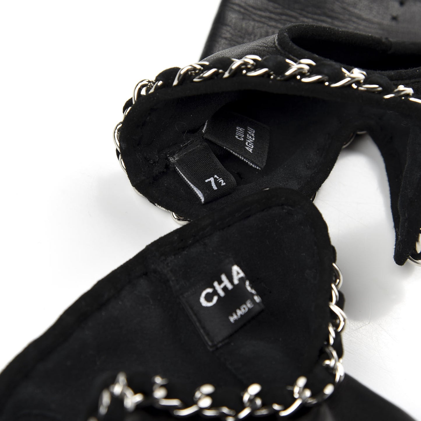 Lambskin Fingerless Chain CC Gloves 7.5 Black
