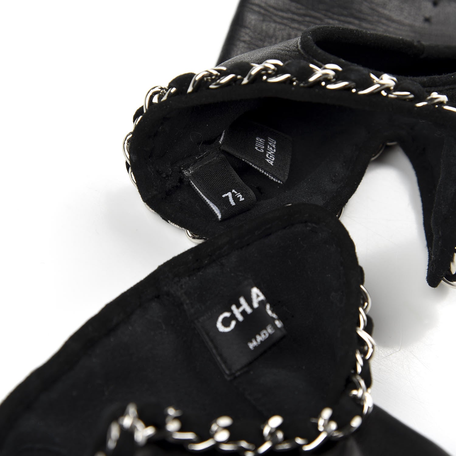 Chanel Lambskin Fingerless Chain CC Gloves 7.5 Black 5 of 6
