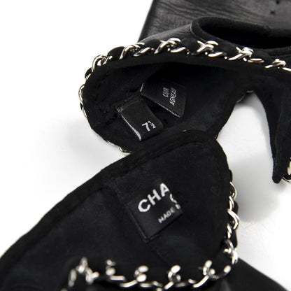 Chanel Lambskin Fingerless Chain CC Gloves 7.5 Black 5 of 6