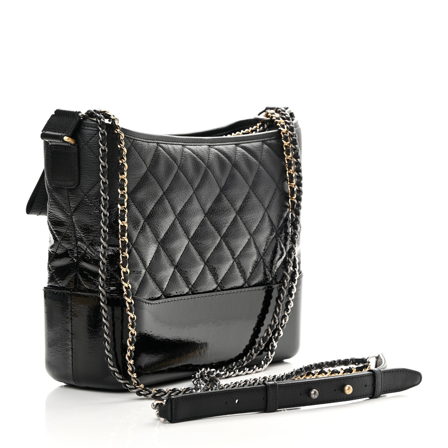 Patent Goatskin Quilted Medium Gabrielle Hobo Black