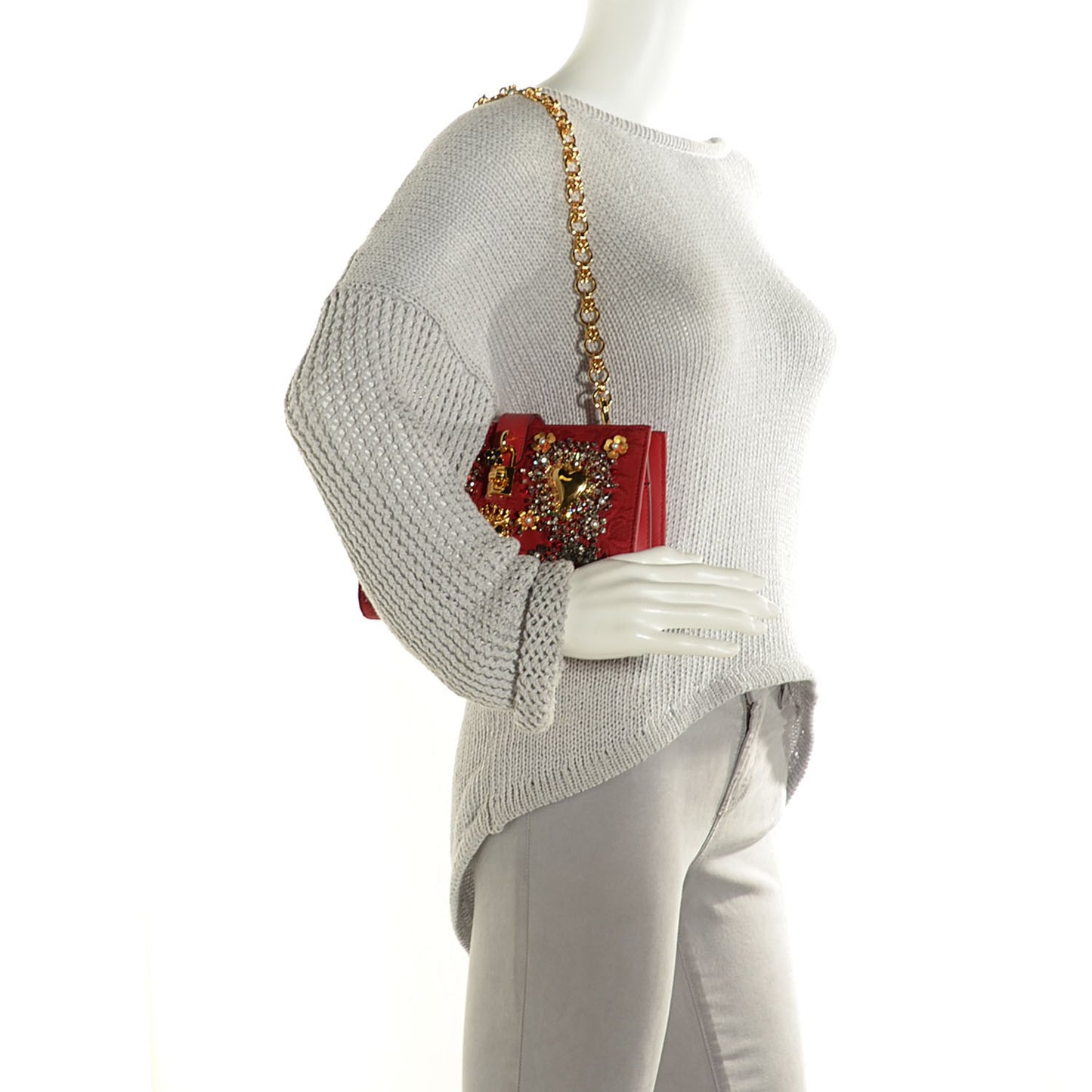 Brocade Crystal Embellished Carmen Bag Red
