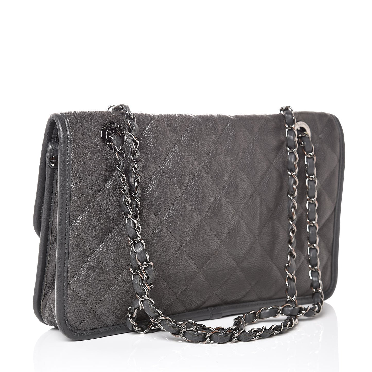Caviar Quilted Medium French Riviera Flap Dark Grey