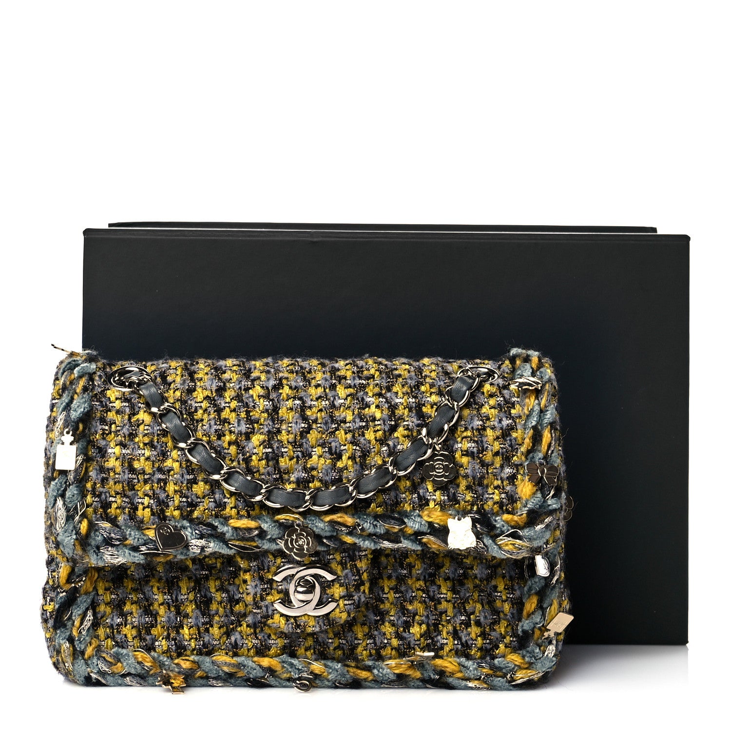 Chanel Tweed Braided Charms Small Flap Yellow Grey Black 12 of 12