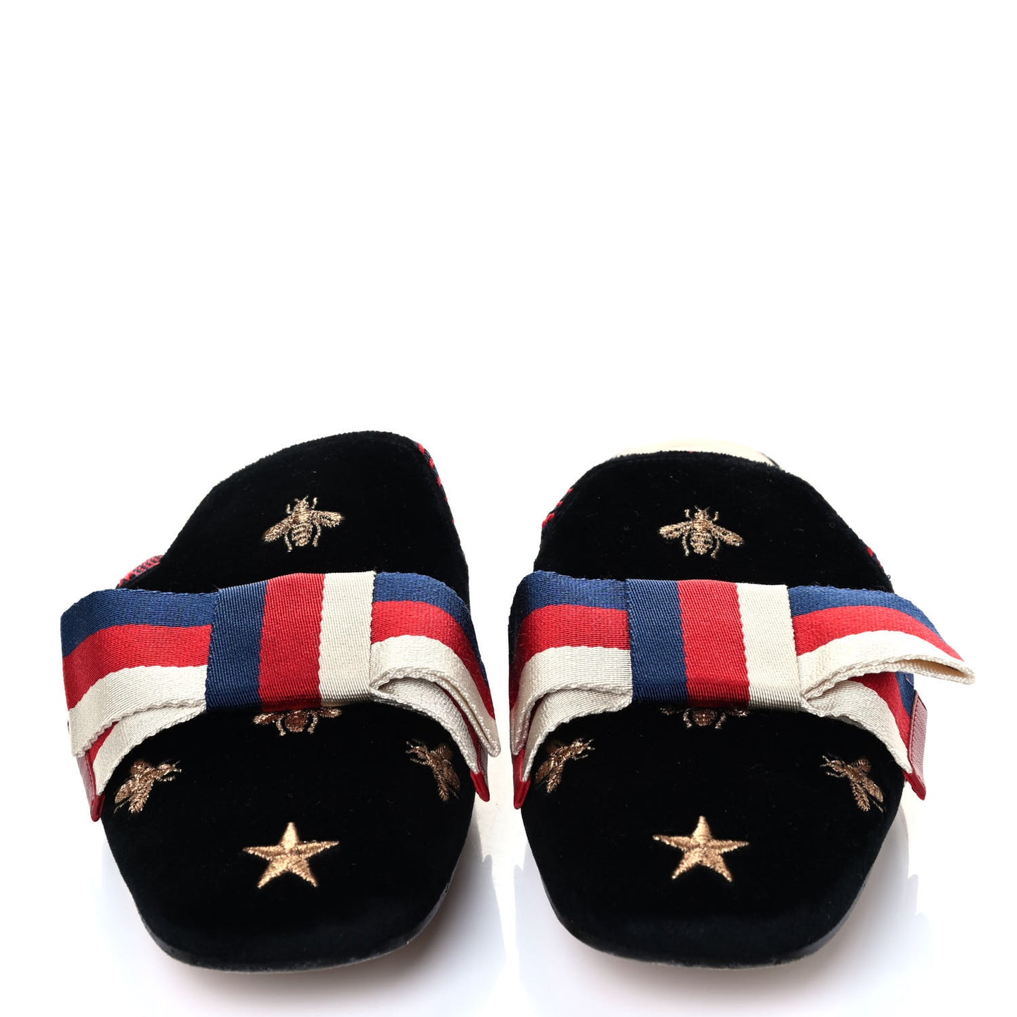 Velvet Bee Star Embroidered Sylvie Bow Slippers 40 Black