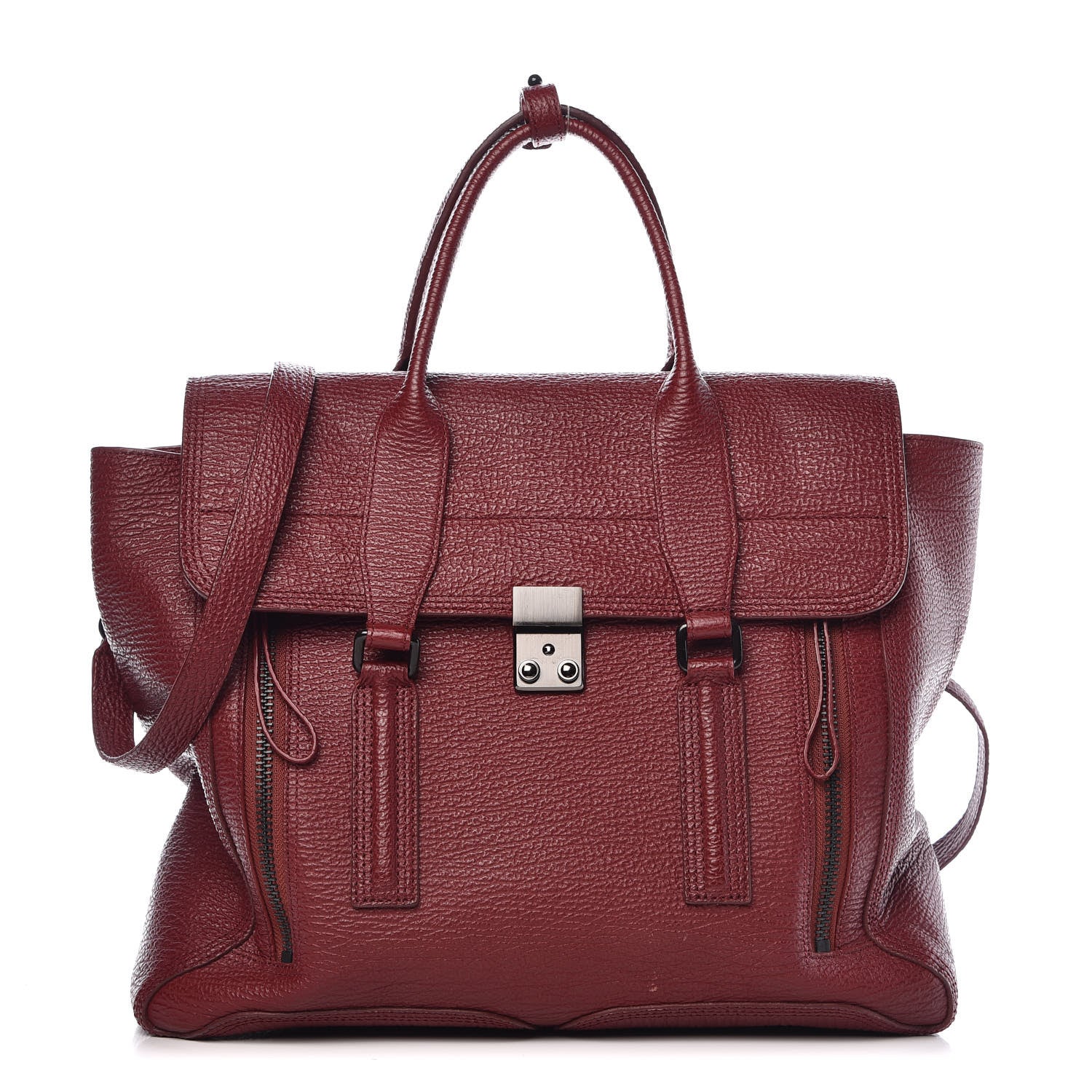 3.1 Phillip Lim 3.1 Textured Calfskin Large Pashli Satchel Oxblood 1 of 11