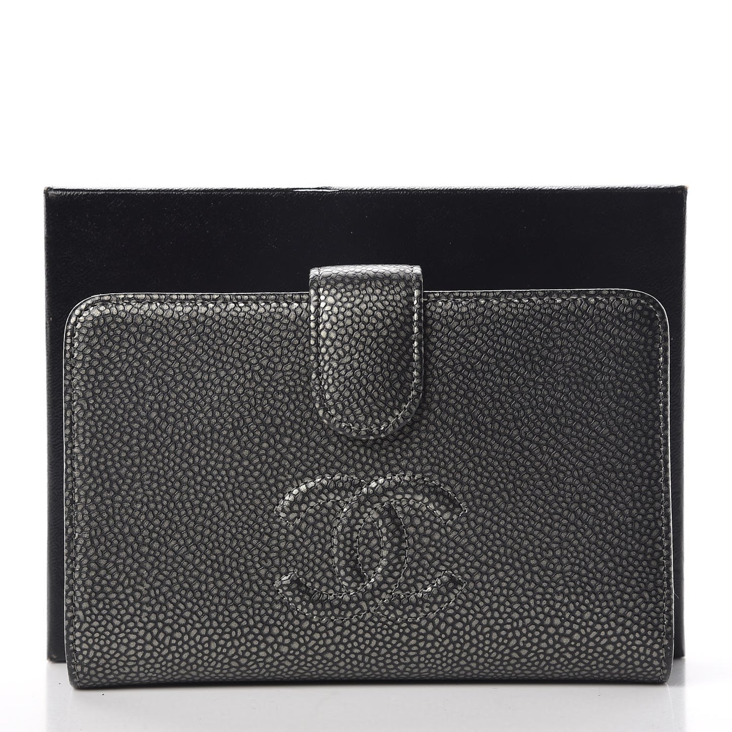 Caviar Timeless CC Zipped Pocket Wallet Dark Silver