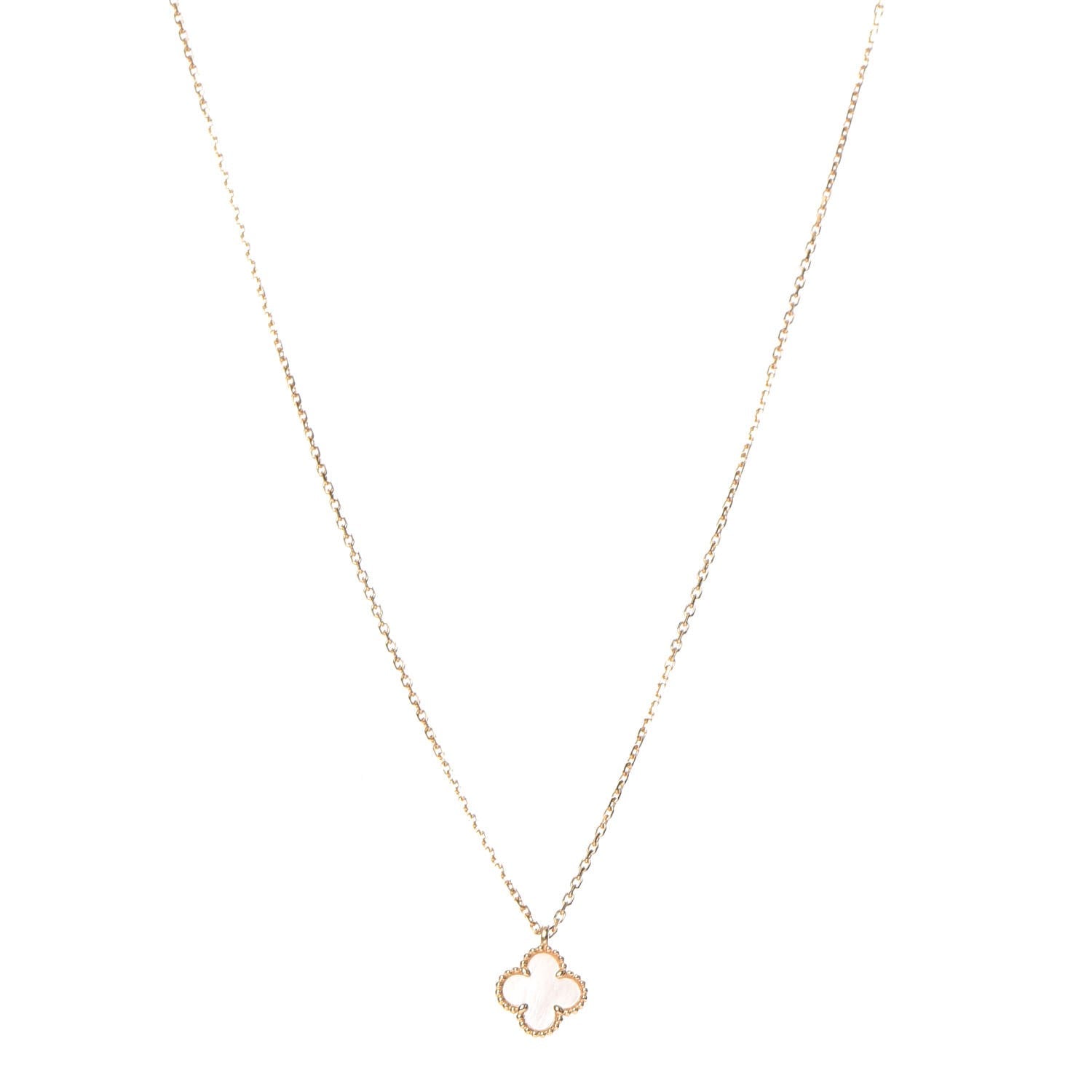 Van Cleef & Arpels 18K Yellow Gold Mother of Pearl Sweet Alhambra Pendant Necklace 1 of 7