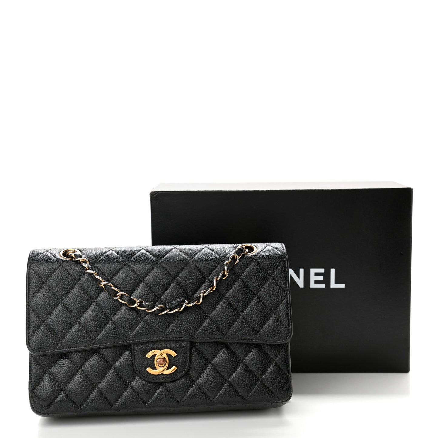 Caviar Quilted Medium Double Flap Black