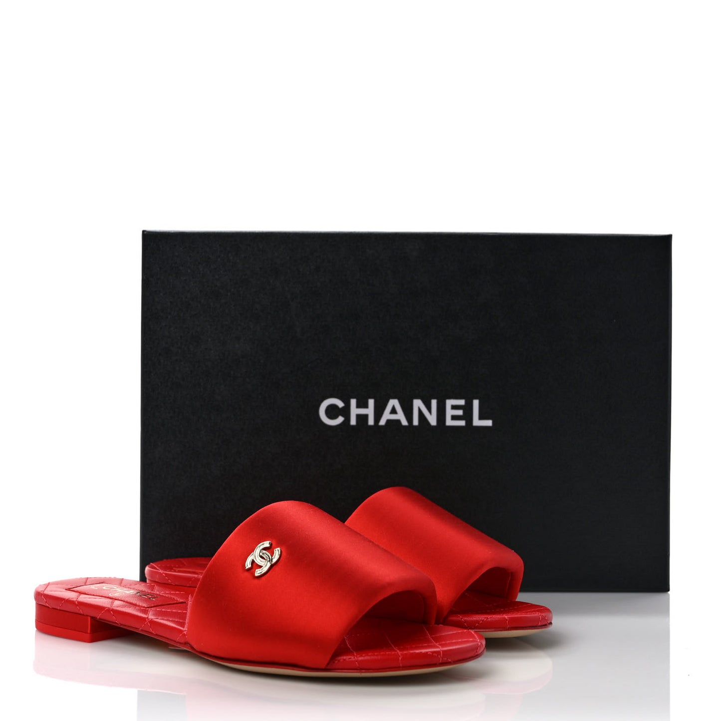 Satin Mule Sandals 37 Red