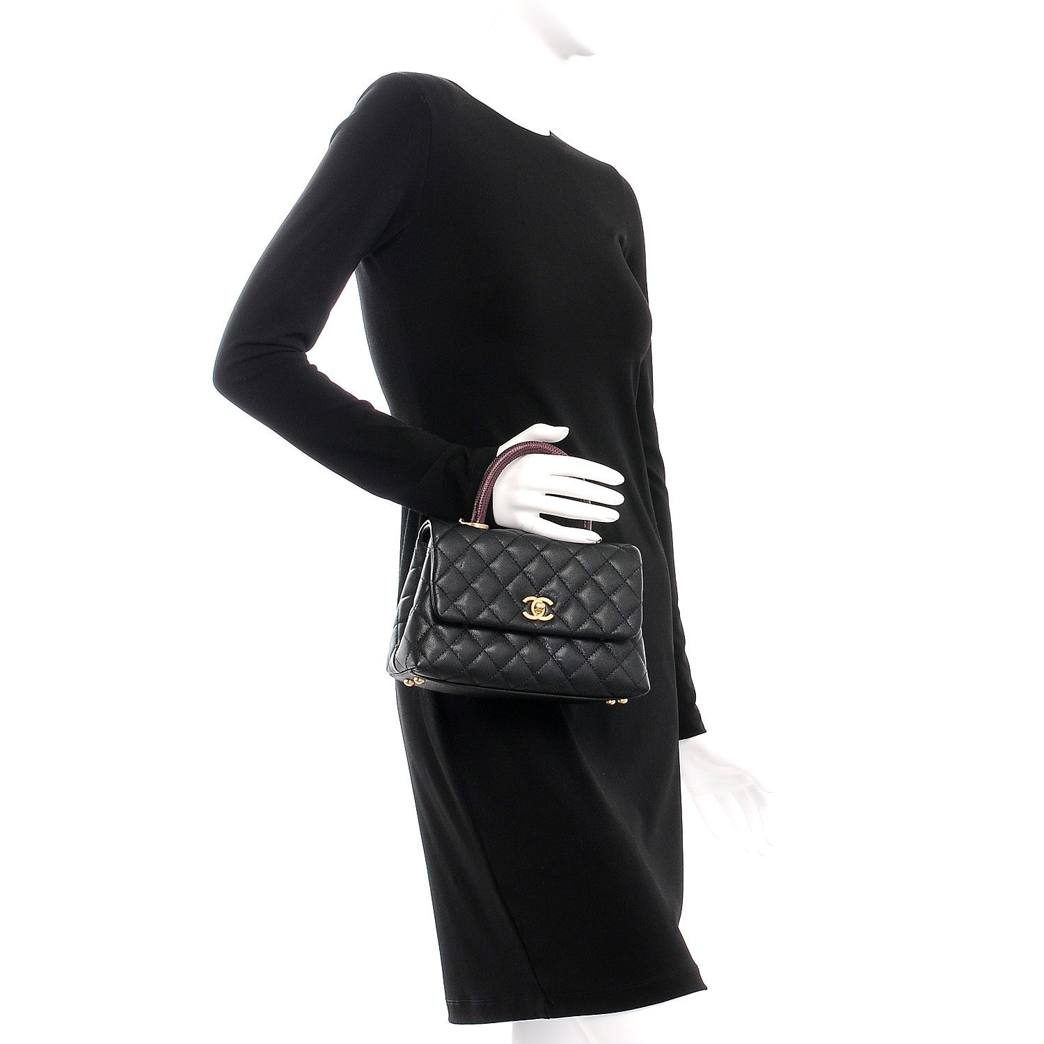 Chanel Caviar Lizard Quilted Mini Coco Handle Flap Black 3 of 9