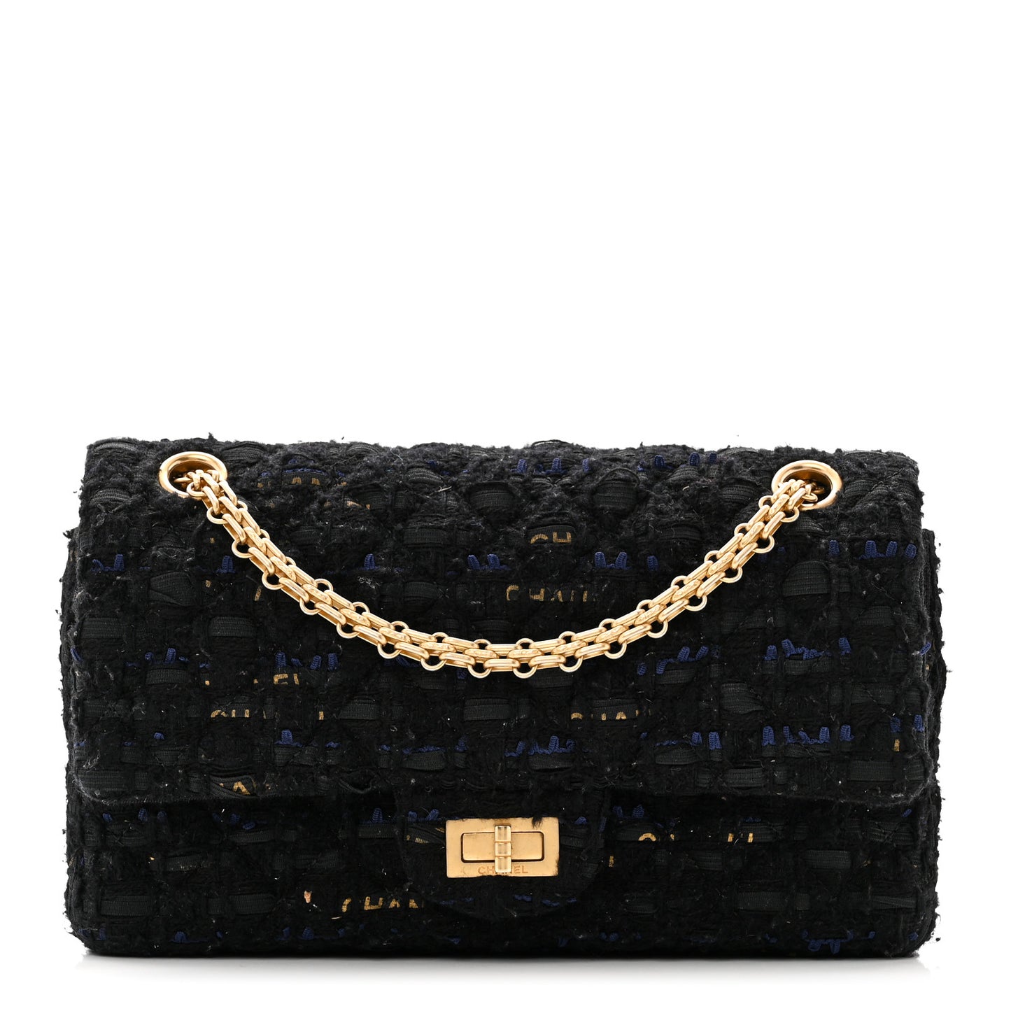 Tweed Quilted Mini 2.55 Reissue Flap Black Gold Navy