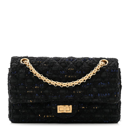Chanel Tweed Quilted Mini 2.55 Reissue Flap Black Gold Navy 1 of 10